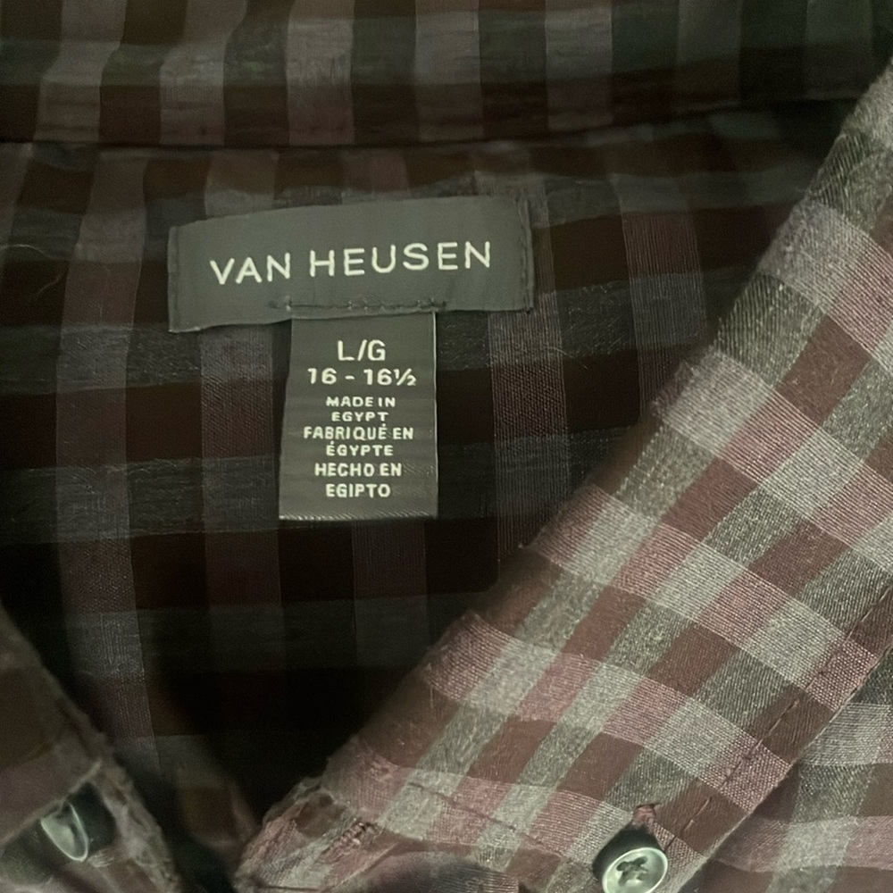 Van Heusen casual date, night, dress shirt, burgundy, and gray